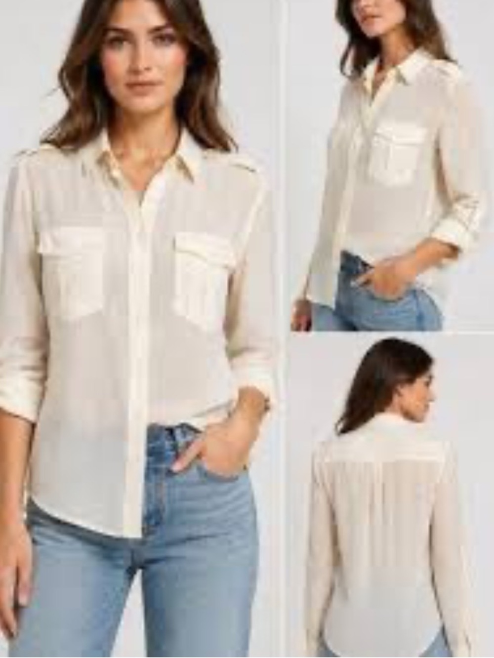RAG POETS Cream Button-Front Lightweight Semi Sheer Rayon Blouse L NWOT